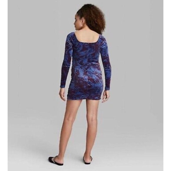Wild Fable - Women's Long Sleeve Ruched Velvet Bodycon Dress - Blue - Small - Picture 2 of 16